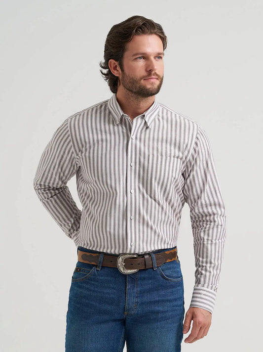 Men's Cody Johnson One Pocket Button Down Shirt in Wine Stripes