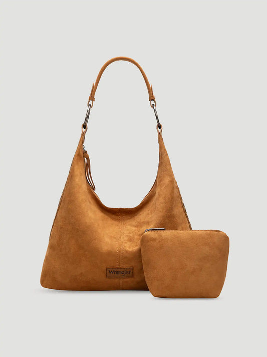 Suede Boho Bag with Cosmetic Case:Brown:One Size