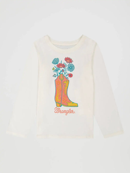 Girl's Long Sleeve Western Graphic Tee in White