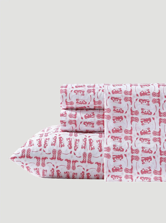 Wrangler Patterned Twin Sheet Set:Boots/ Pink:Twin