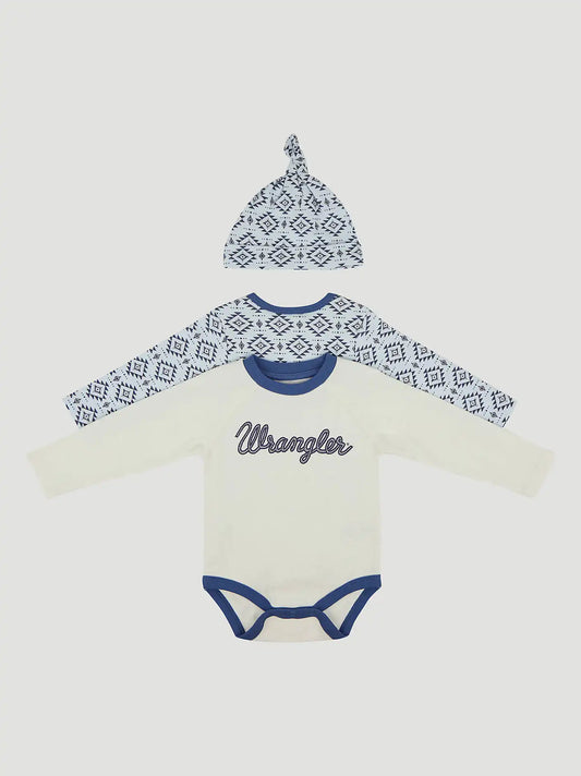 Wrangler Baby Bodysuits & Hat Set in Aztec Set