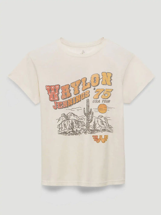 Waylon Jennings 75 Tour Retro Reg Dual Graphic Tee in Marshmallow
