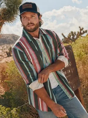 Vintage-Inspired Brushpopper Western Snap Workshirt in Desert Dusk