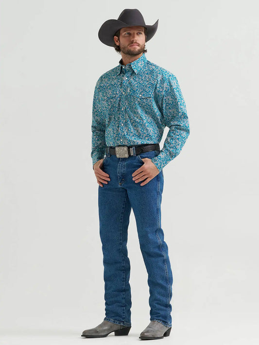 Wrangler® George Strait™ Troubadour Long Sleeve Western Snap Shirt in Spruce Paisley