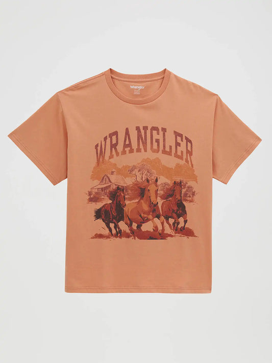Three Horses Girlfriend Graphic Tee in Muted Clay