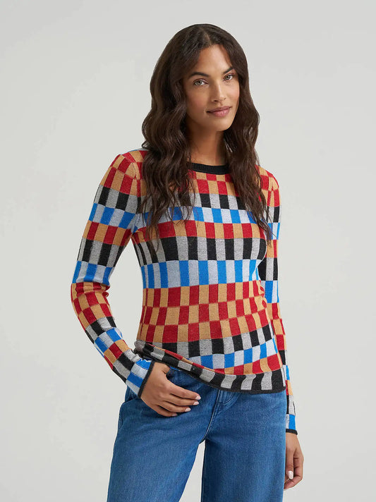 Women's Check Knit Crew in Multicolor