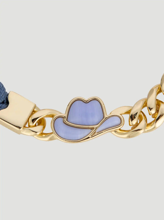 Cowgirl Hat Braided Chain Bracelet:Gold:One Size: