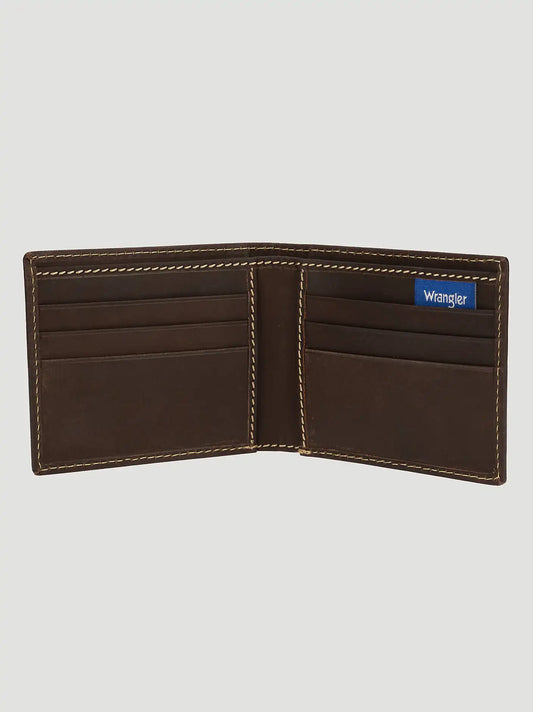 Leather Contrast Stitch Bilfold Wallet:Brown:One Size