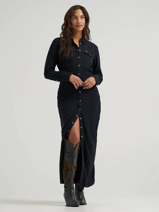 Women's Cinched Maxi Dress in Black Fade