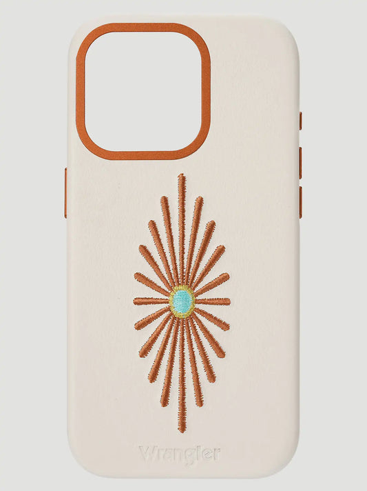 Smartphone Leather Embroidery Case:White:15 Pro