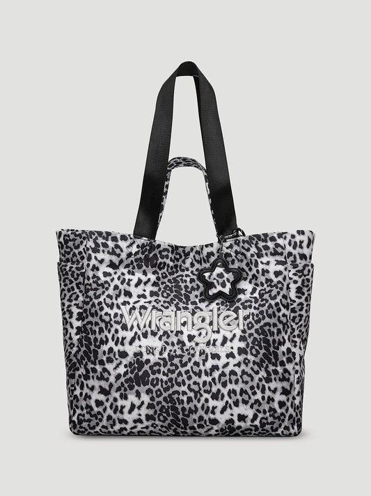 Leopard Print Canvas Tote:Black:One Size