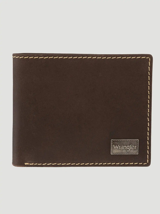 Leather Contrast Stitch Bilfold Wallet:Brown:One Size
