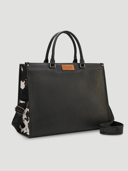 Cow Print Side Computer Tote:Cow Black:One Size