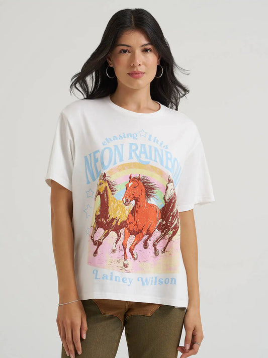 Lainey Wilson x Wrangler Neon Rainbow Girlfriend Tee in White