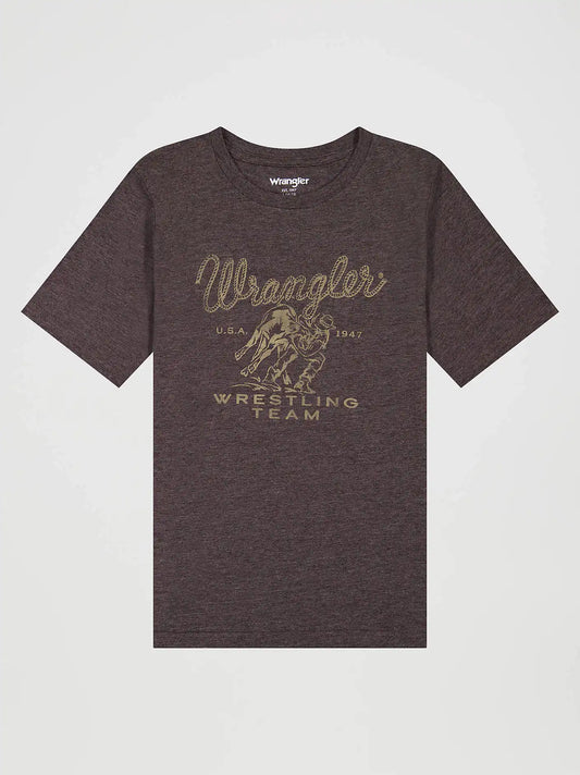 Boy's Rodeo Wrestling Team Graphic T-Shirt in Chocolate Torte Heather