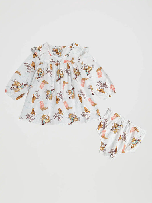 Little Girl's Printed Ruffle Dress in White