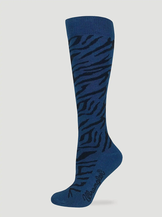 Womens Zebra Knee High Socks 3 Pack:Blue/Grey/Brown:One Size