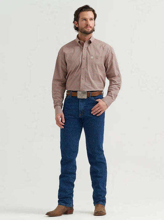 Wrangler® George Strait™ Long Sleeve Button Down One Pocket Shirt in Geometric Rust
