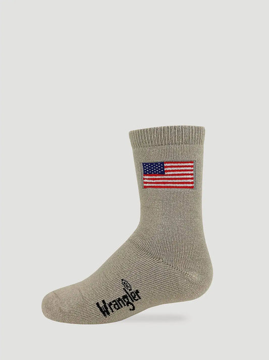 Boys Flag Micro Crew Socks 2 Pack:White/Khaki:One Size
