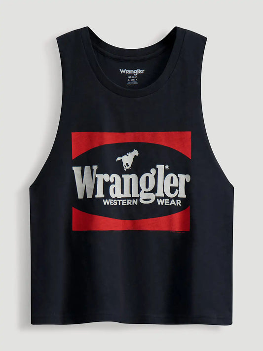 Western Wear Crop Festival Tank in Washed Black