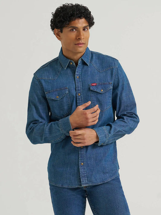 Men's Denim Western Snap Shirt in Trail Wash