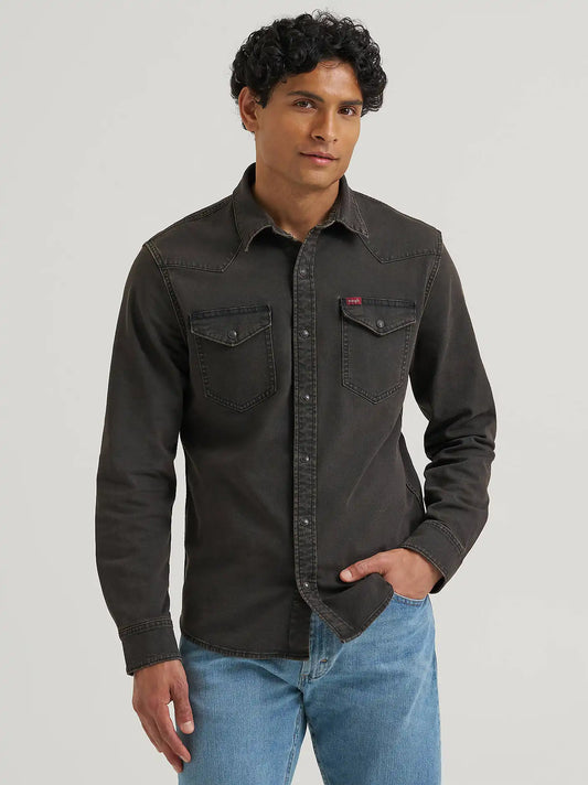 Men's Denim Western Snap Shirt in Black