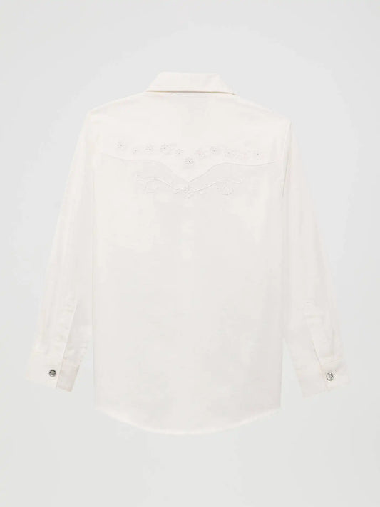 Girl’s Classic Long Sleeve Western Snap Shirt in White