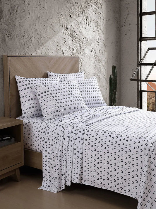 Wrangler Patterned Twin Sheet Set:Horseshoe Navy:Twin