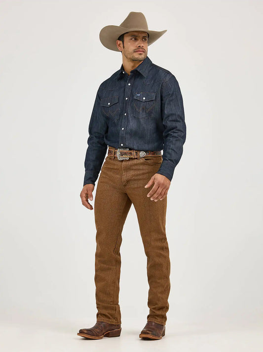 Premium Performance Advanced Comfort Cowboy Cut® Long Sleeve Spread Collar Solid Shirt in Denim