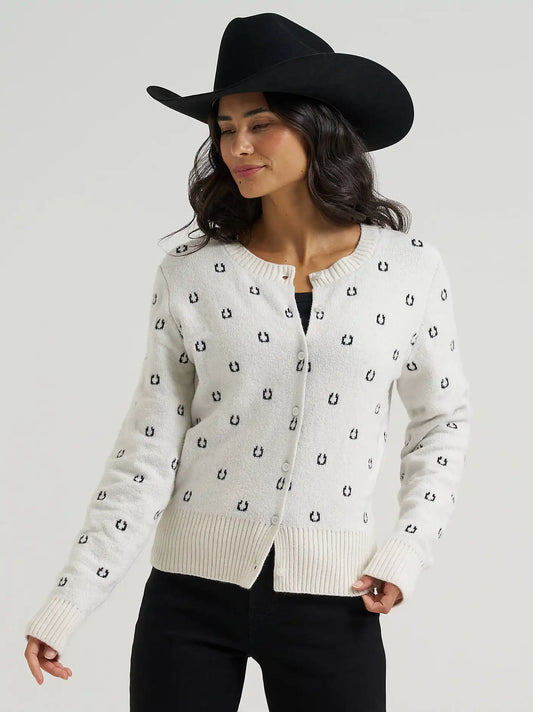 Women's Western Fitted Cardigan Sweater in White