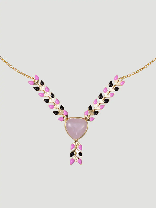 Heart Pendant Beaded Necklace Earring Set:Pink:One Size