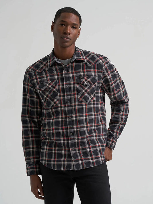 Men's Broken Twill Plaid Shirt in Caviar