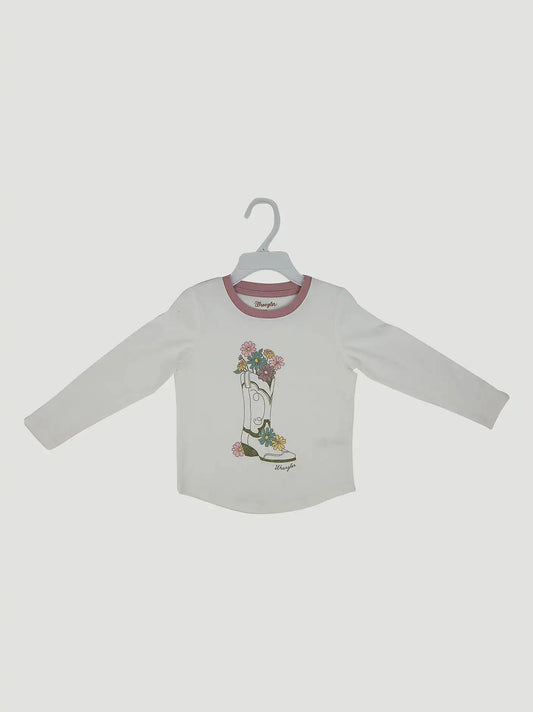 Wrangler Toddler Girl's Long Sleeve Graphic Tee in Cowgirl Vase