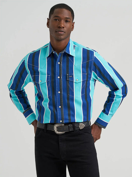 Vintage-Inspired Brushpopper Western Snap Workshirt in Cobalt Storm