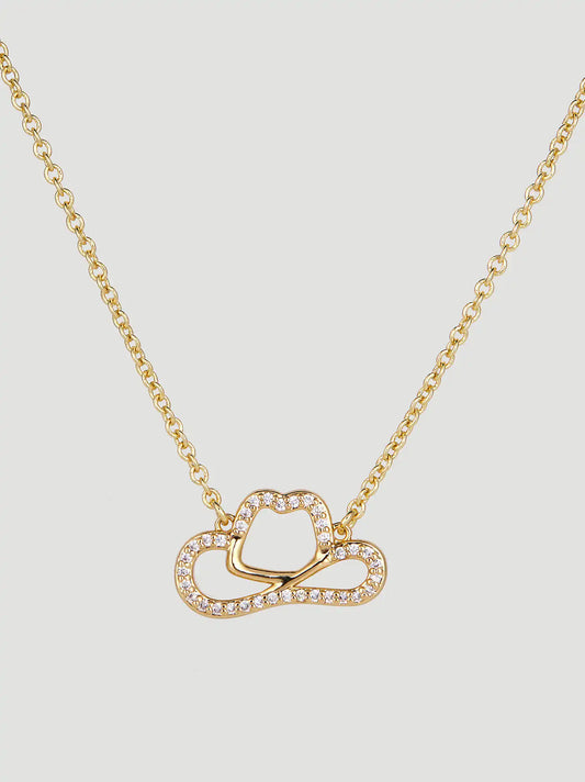Cowgirl Hat Pendant Necklace:Gold:One Size: