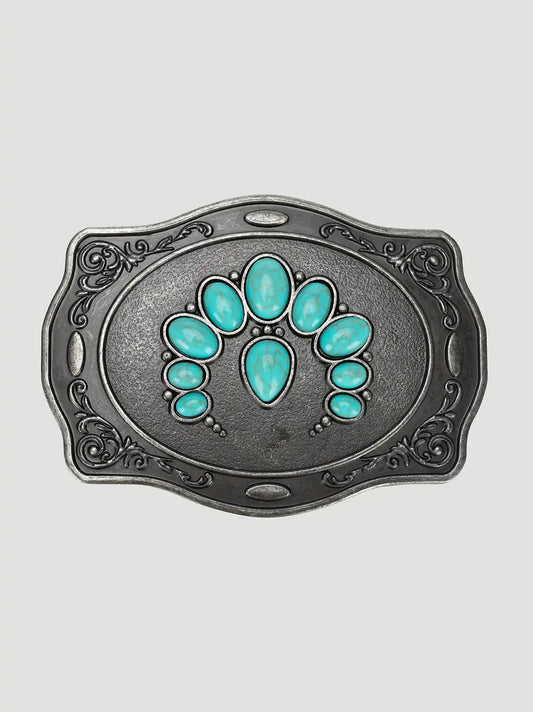 Womens Turquoise Blossom Belt Buckle:Silver:One Size
