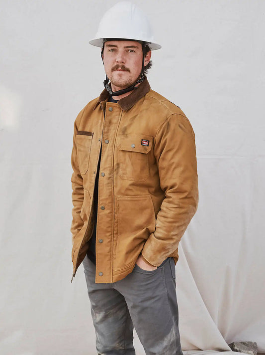 Men's Corduroy Collar Workwear Barn Coat in Rubber Brown