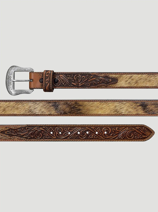 Men's Hair on Hide Embossed Belt in Spectra Yellow