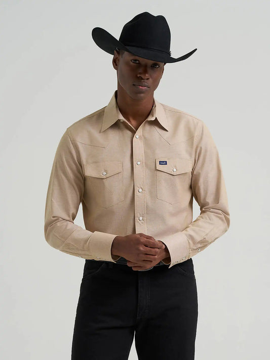 Cowboy Cut® Long Sleeve Western Snap Chambray Work Shirt in Khaki