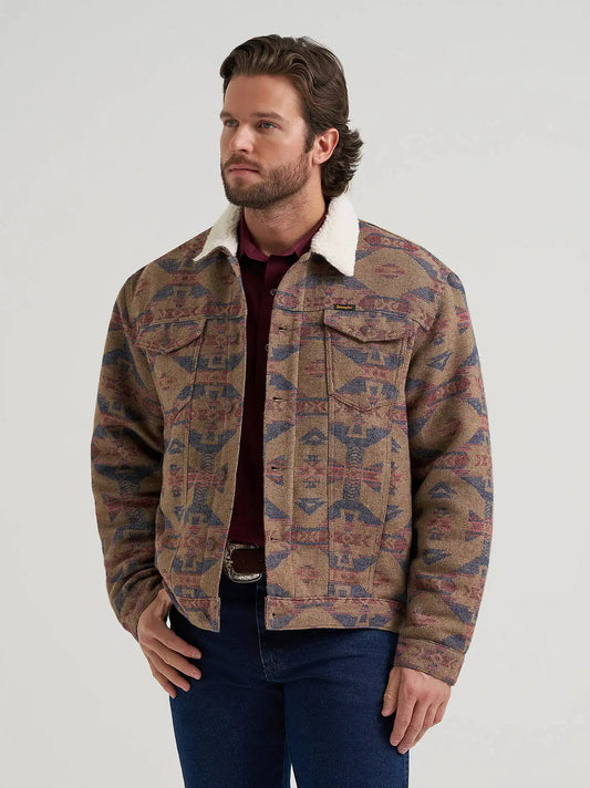 Men's Wrangler® Sherpa Lined Jacquard Print Jacket in Blue Nights