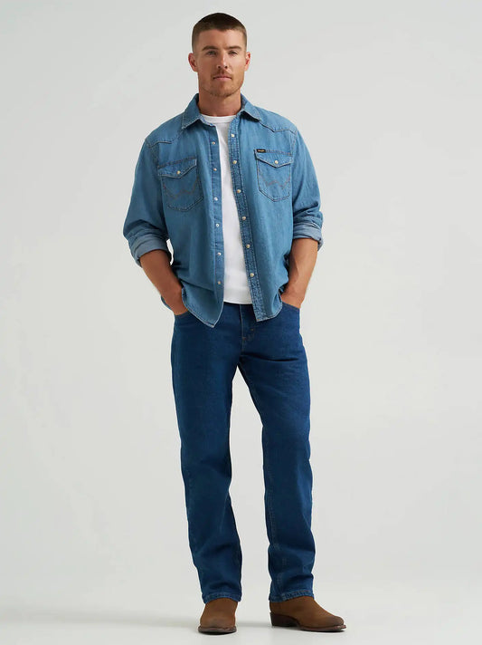 Wrangler® Five Star Premium Denim Comfort Stretch Relaxed Fit Jean in Stone