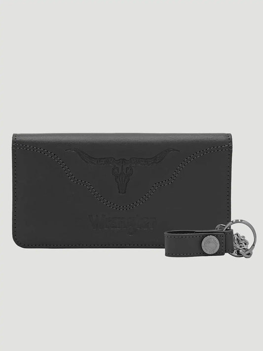 Mens Embossed Steer Head Chain Wallet:Black:One Size