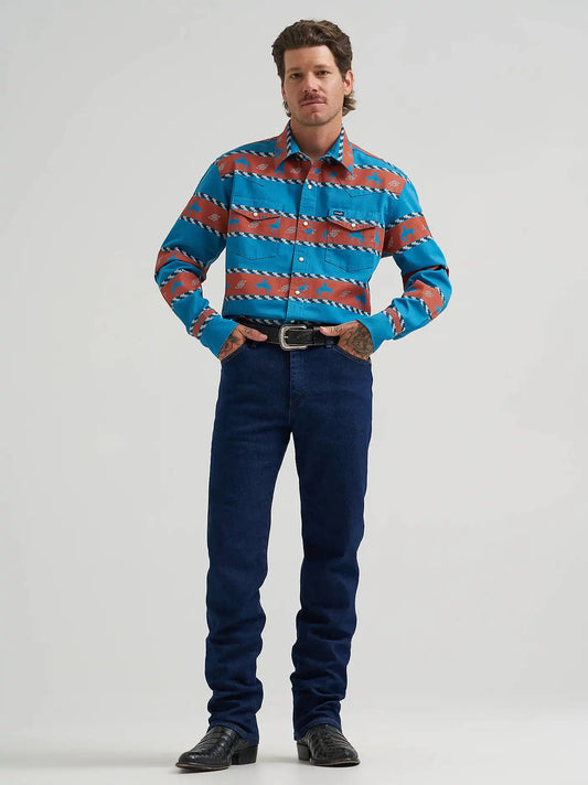 Vintage-Inspired Horizon Stripe Western Snap Shirt in Clay Ridge
