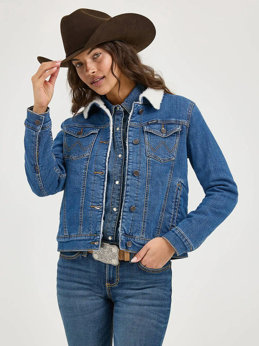 Women's Wrangler Classic Western Denim Sherpa Jacket in Denim