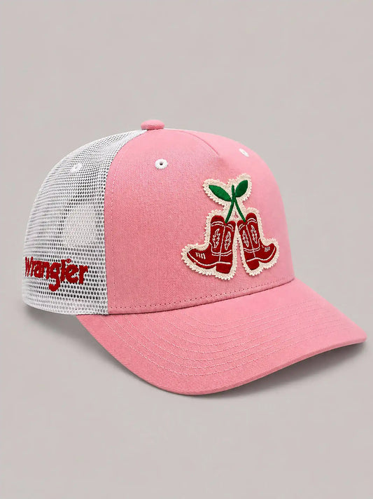 Womens Cherry Boots Mesh Trucker Hat:Pink:One Size