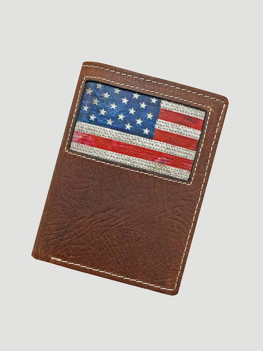 American Flag Tri Fold Wallet:Brown:One Size