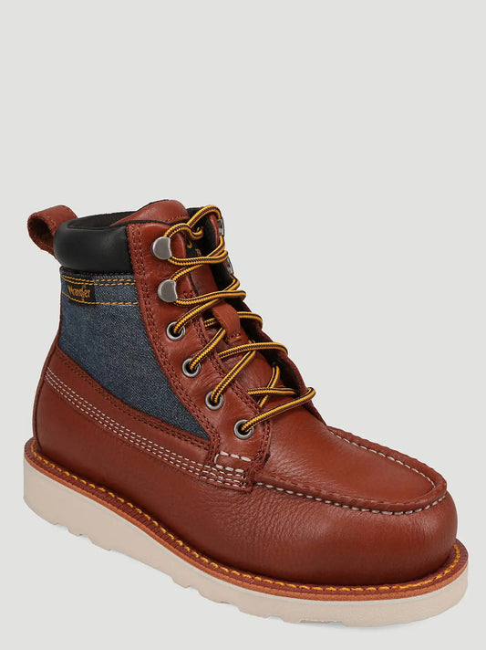Women's Tessa Steel-Toe Denim Lace-Up Work Boot in Saddle Tan