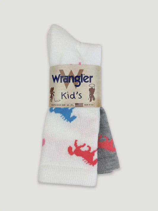 Girls Bright Horse Crew Socks 2 Pack:White/Grey:One Size