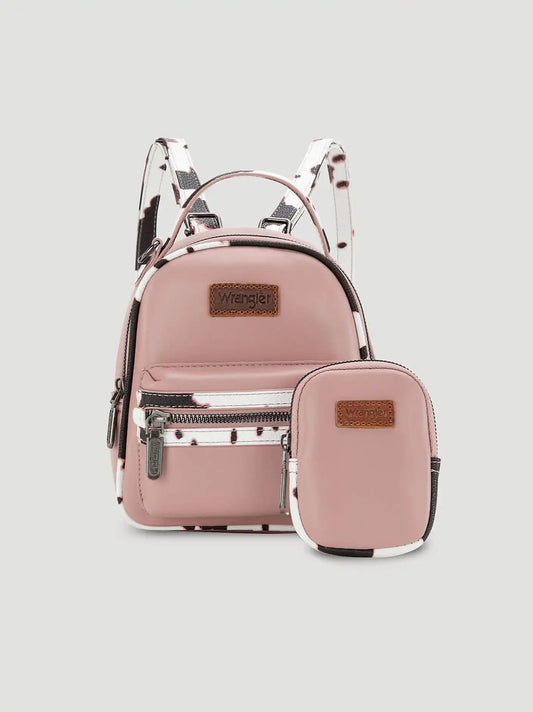 Cow Print Backpack with Coin Pouch:Pink:One Size:
