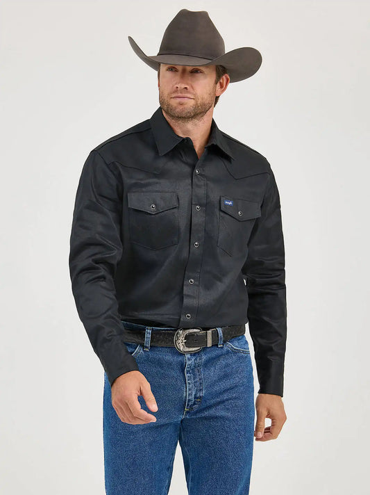 Cowboy Cut® Firm Finish Long Sleeve Western Snap Solid Work Shirt in Black